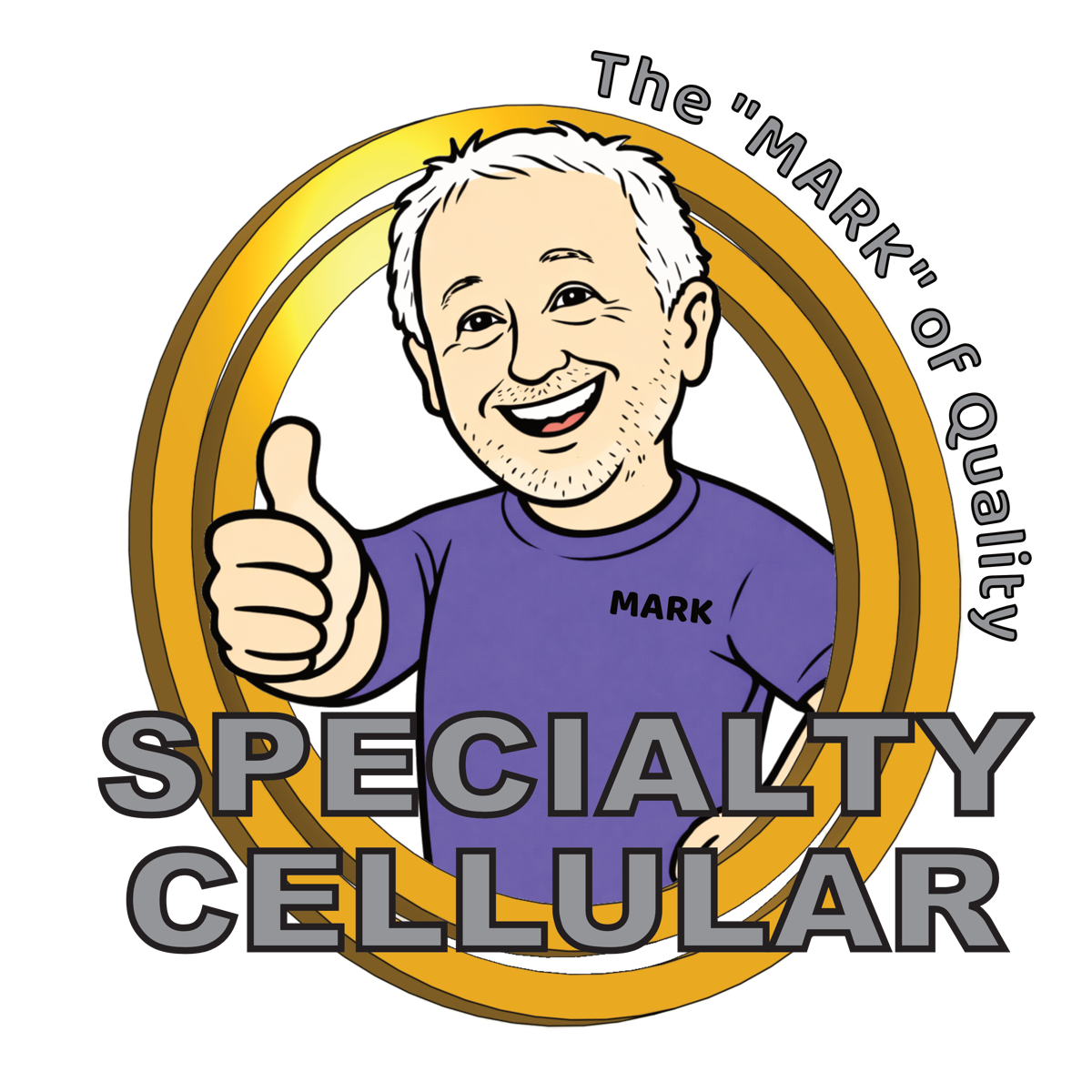 Original cartoon Specialty Cellular logo featuring Mark giving a thumbs up
